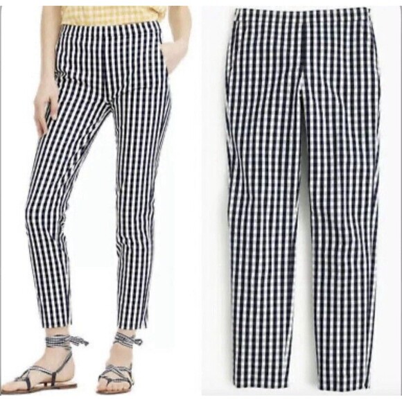 J CREW Women’s Plaid Gingham Pants Navy Preppy Money - Picture 1 of 7